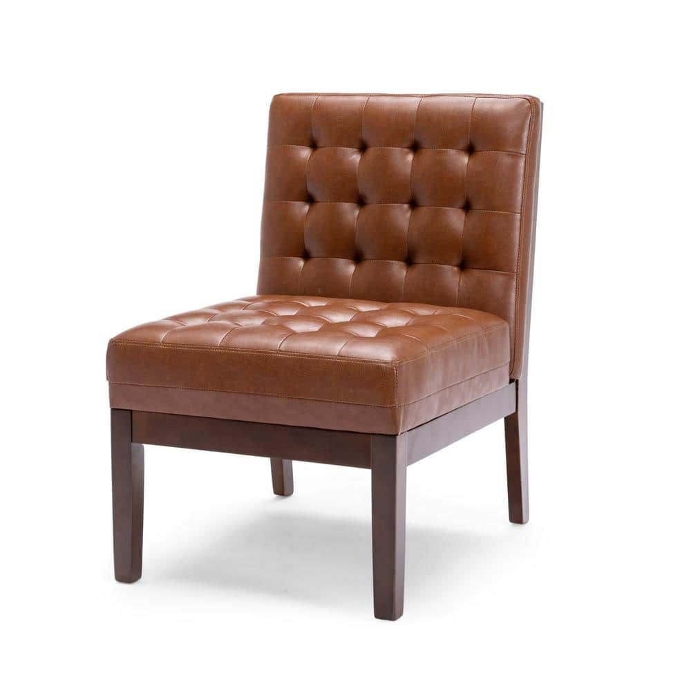Noble House Voll Cognac Brown and Dark Espresso Tufted Accent Chair