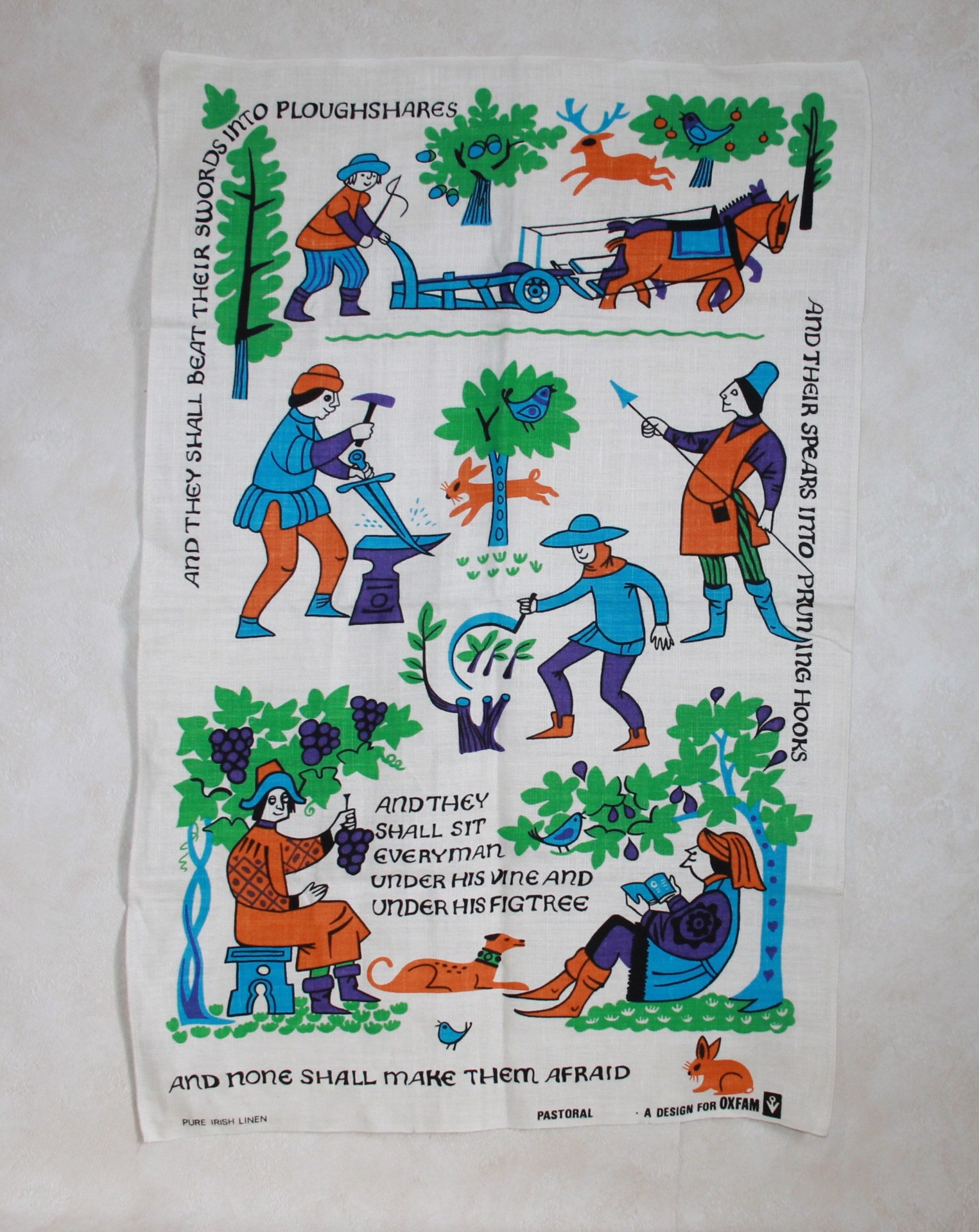 Oxfam Pastoral Linen Tea Towel - Farmer Agricultural Theme - Irish Linen