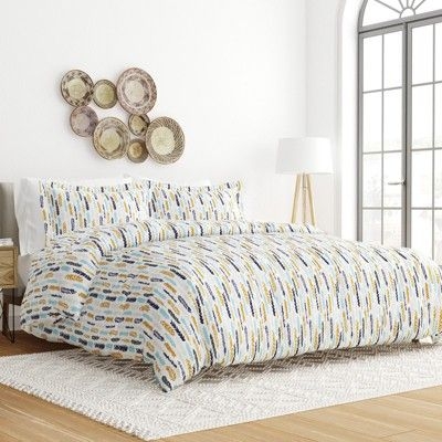 Paisley, Damask & Soft Farmhouse Prints Duvet Cover Set, Ultra Soft, Easy Care - Becky Cameron (3 Piece Set), Feathers / Navy, Twin/Twin Extra Long