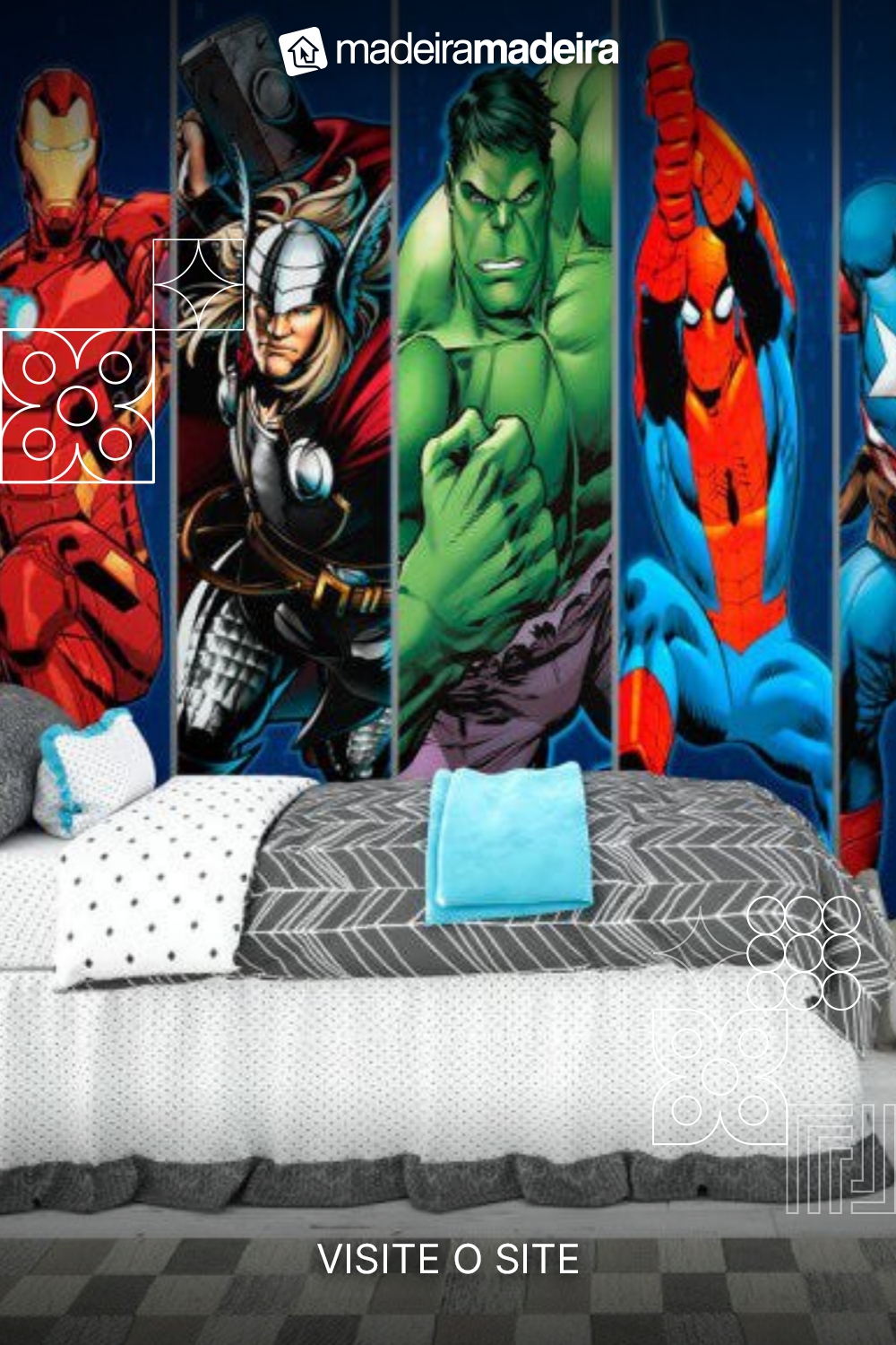 Papel De Parede Adesivo, Infantil Vingadores em Faixas 1X1