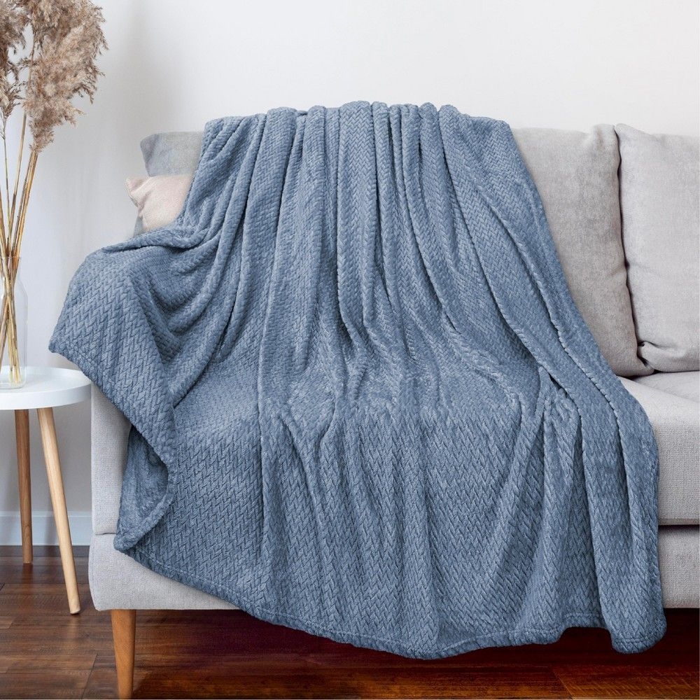 PAVILIA Lightweight Fleece Throw Blanket for Couch, Soft Warm Flannel Blankets for Bed , Dusty Blue/Throw - 50x60
