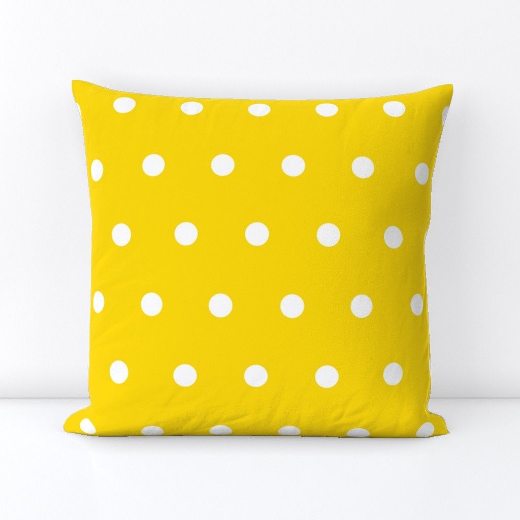 Spoonflower Throw Pillows - Polka Dots Eggs Pin Up Can Can Retro Dots White And Yellow One Inch Dot