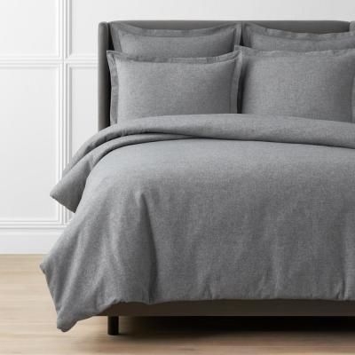 The Company Store Legends Hotel Bromley Yarn-Dyed Velvet Smoke Full Cotton Flannel Duvet Cover, Grey