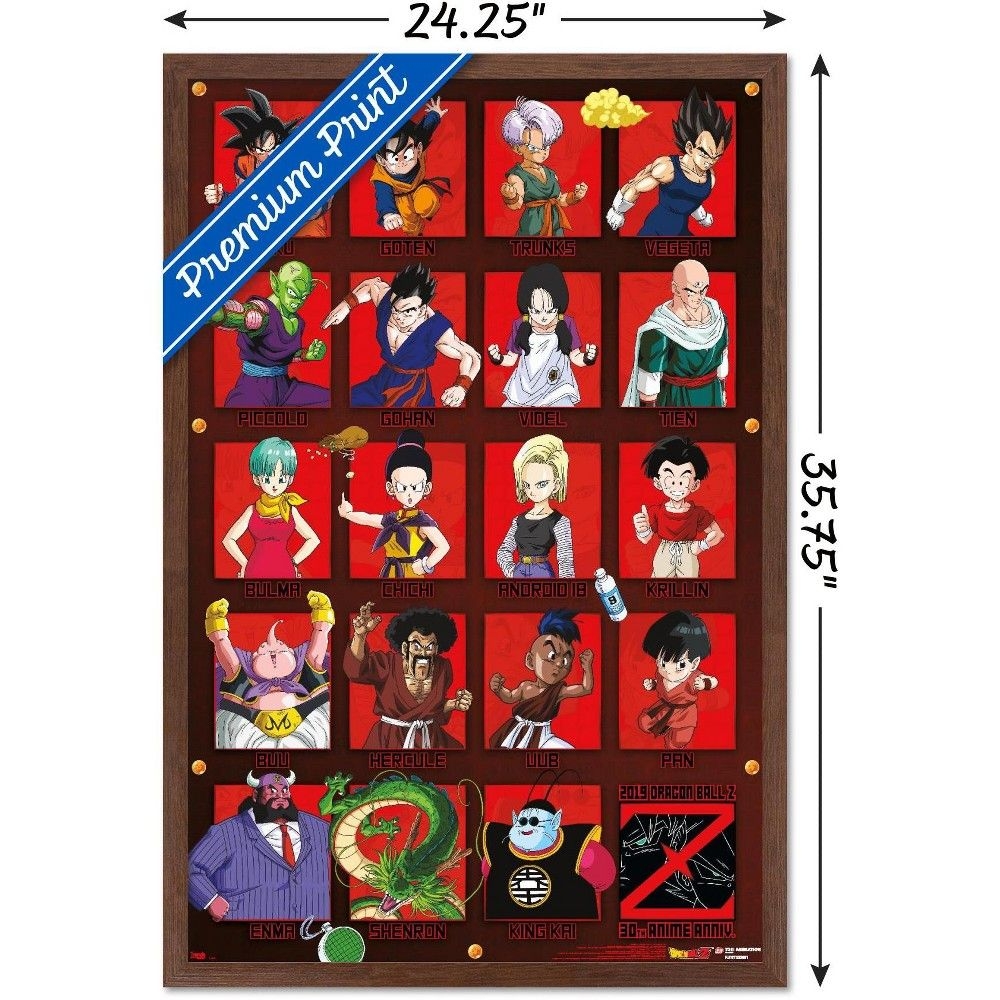 Trends International Dragon Ball Z - Anniversary Framed Wall Poster Prints Mahogany Framed Version 22.375" x 34"