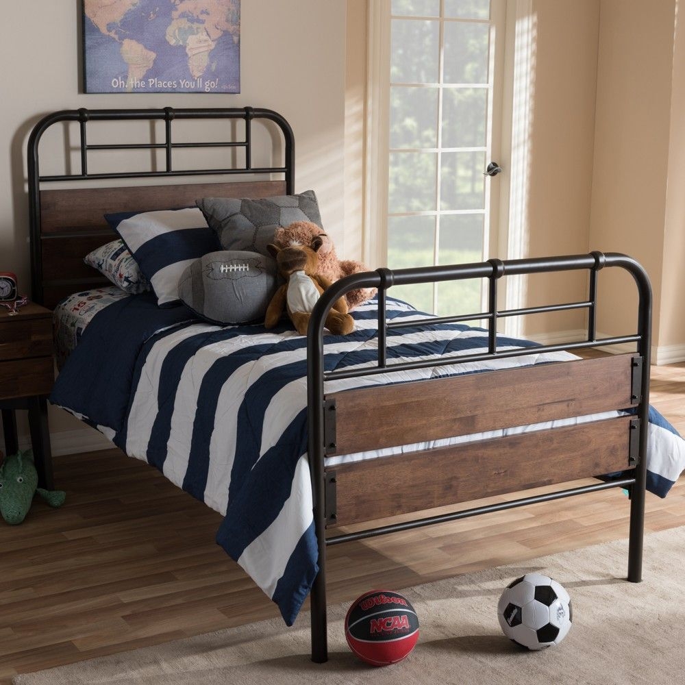 Twin Monoco Rustic Industrial Finished Metal Wood Platform Bed Brown - Baxton Studio