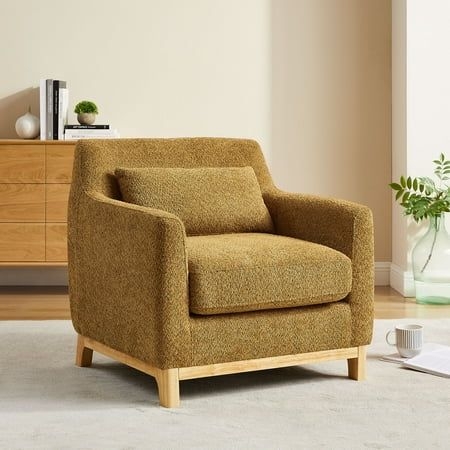 Vanomi 31.5'' Upholstered Arm Chair with Pillow, Accent Chair for Living Room, Curry Boucle, Multicolor