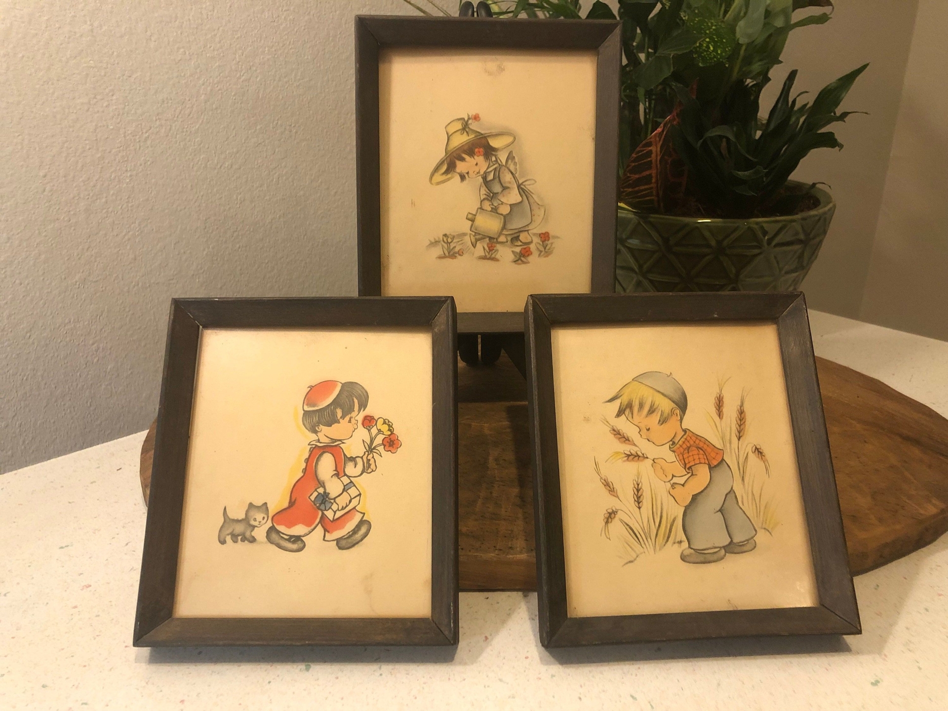 Vintage Lambert Framed Prints of Children in Garden #164