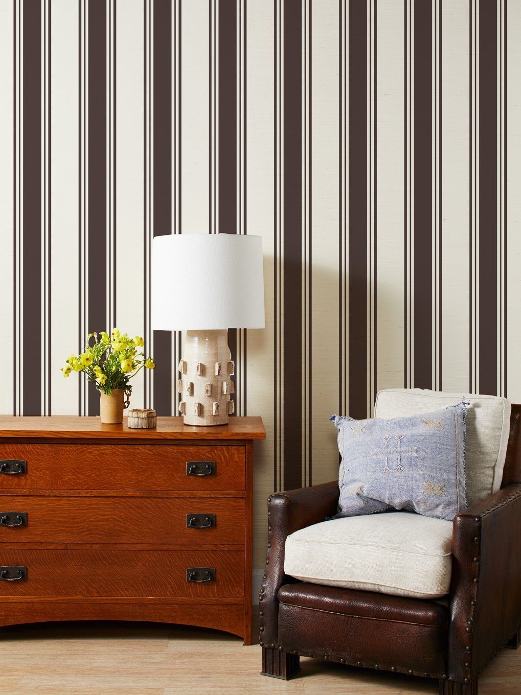 Yorkshire Stripe' Grasscloth Wallpaper By Wallshoppe - Chocolate - Wallpaper Roll - Sample