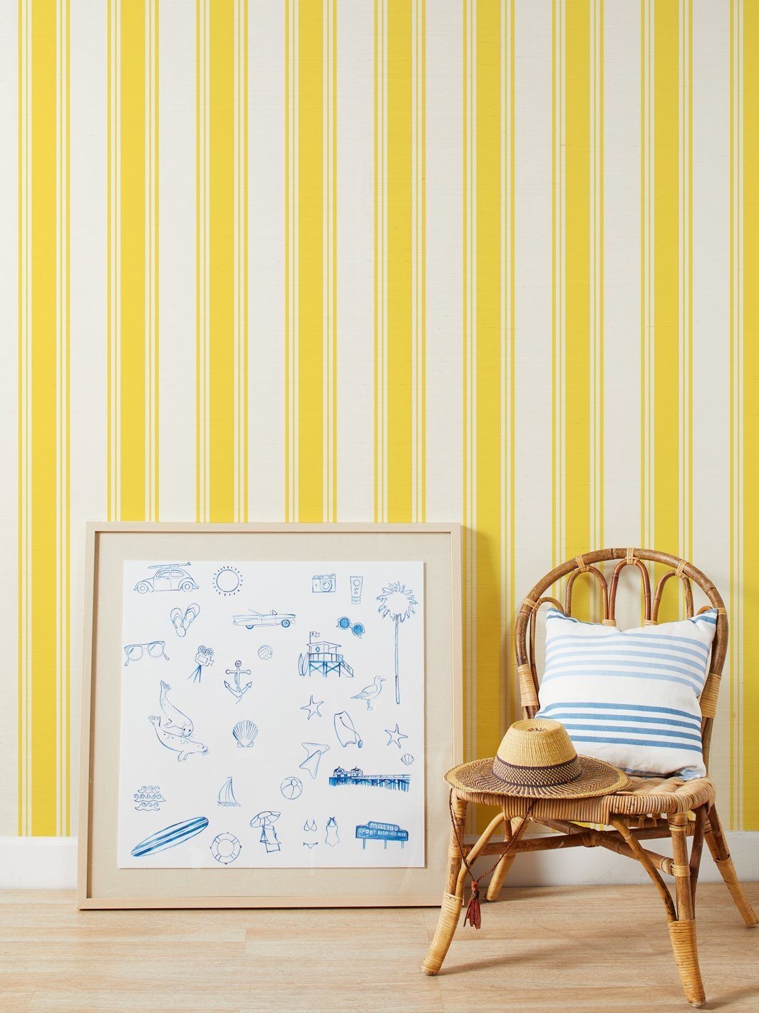Yorkshire Stripe' Grasscloth Wallpaper By Wallshoppe - Yellow - Wallpaper Roll - Sample