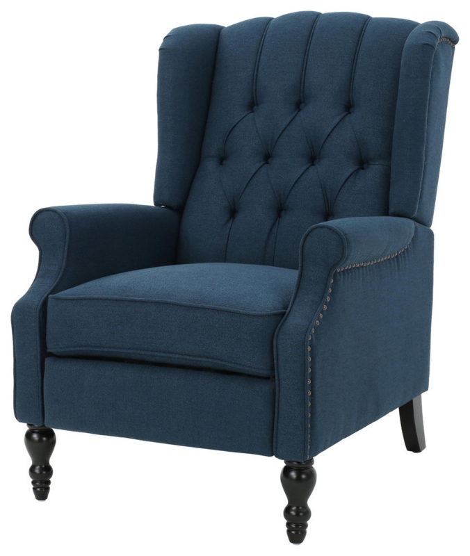 GDF Studio Elizabeth Tufted Back Recliner, Dark Blue/Fabric