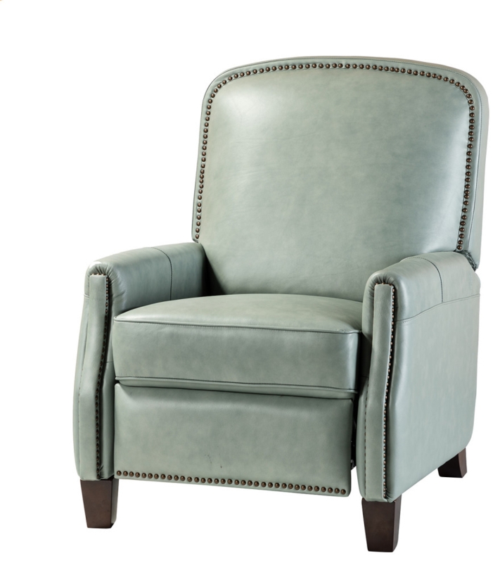 Genuine Leather Cigar Recliner With Nail Head Trim, Sage