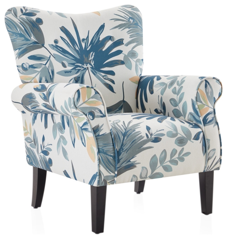 High Wingback Linen Armchair, Blue Floral