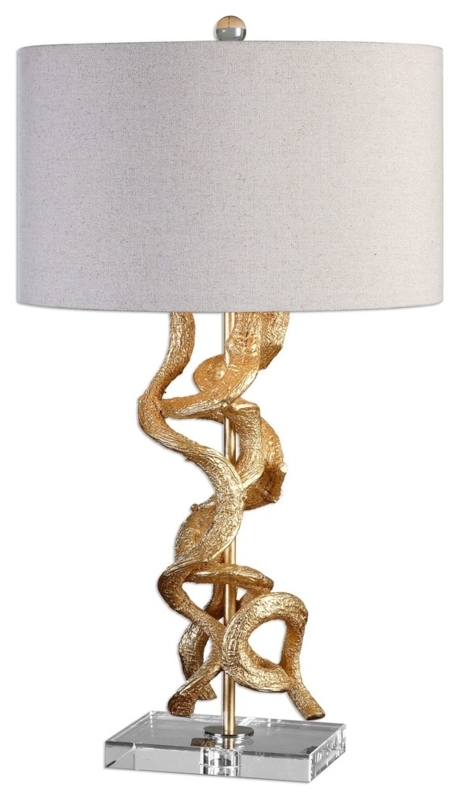 Luxe Gold Vines Branches Table Lamp, Twisted Scroll White Shade