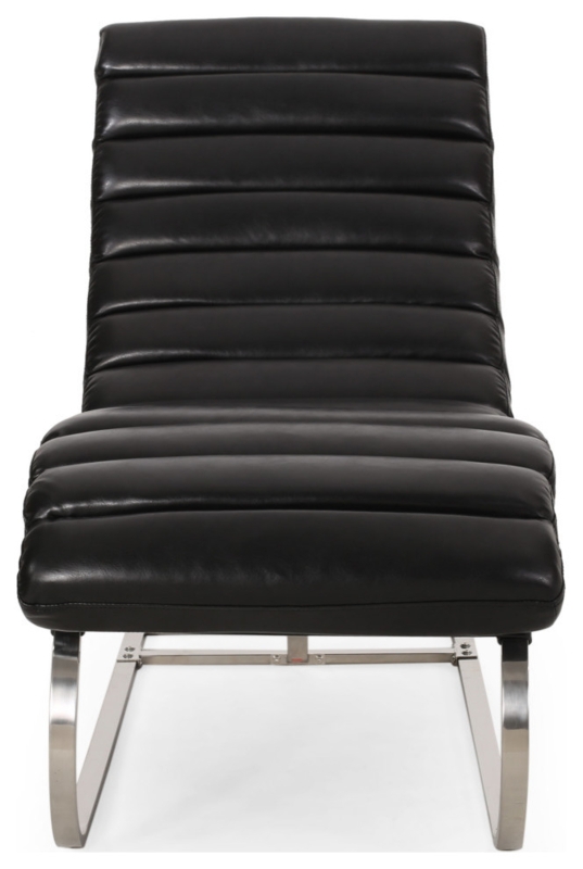 Pearsall Modern Channel Stitch Chaise Lounge, Midnight Black/Silver