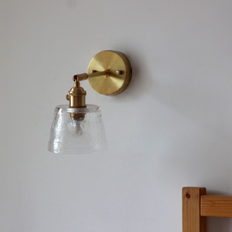 1-Bulb Water Glass Wall Sconce Vintage Brass Tapered Bedroom Adjustable Reading Light - Clear