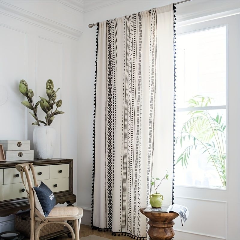 1 Pc Bohme Maison Motif Gomtrique Rideaux Avec Gland, Tringle Poche Traitement De Fentre Pour Chambre Bureau Cuisine Salon tude Dcor  La Maison