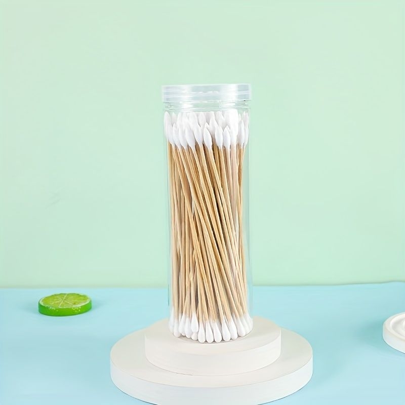 100pcs/box Long Pet Cotton Swabs, Round Pointed Double Head Cotton Swab Stick With Wooden Handle For Pet Ear Cleaning