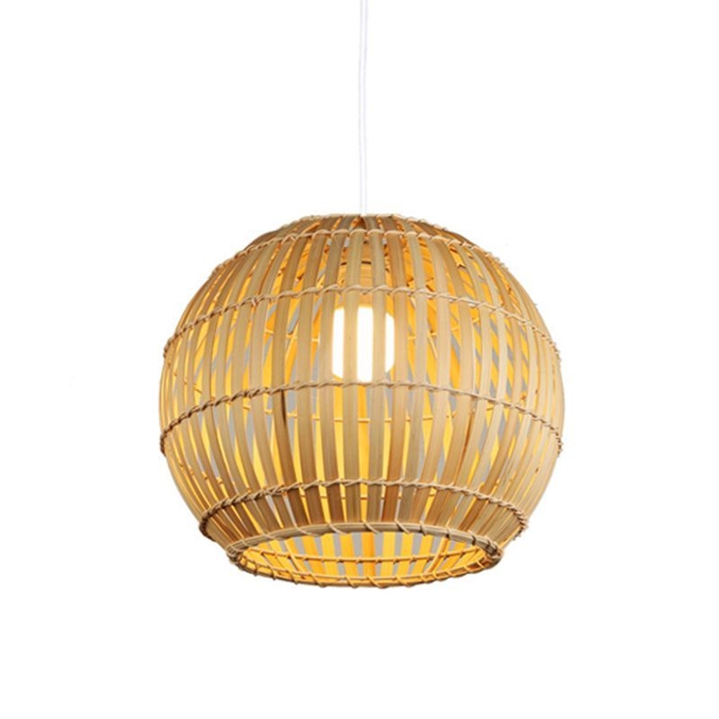 12/16/19.5 W Global Pendant Light Fixture Asia Bamboo Stripe 1 Head Restaurant Pendulum Light in Beige - Beige / 16