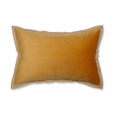 12"x20" Oversize Indoor Velvet Flange Lumbar Throw Pillow Dark Gold - Pillow Perfect