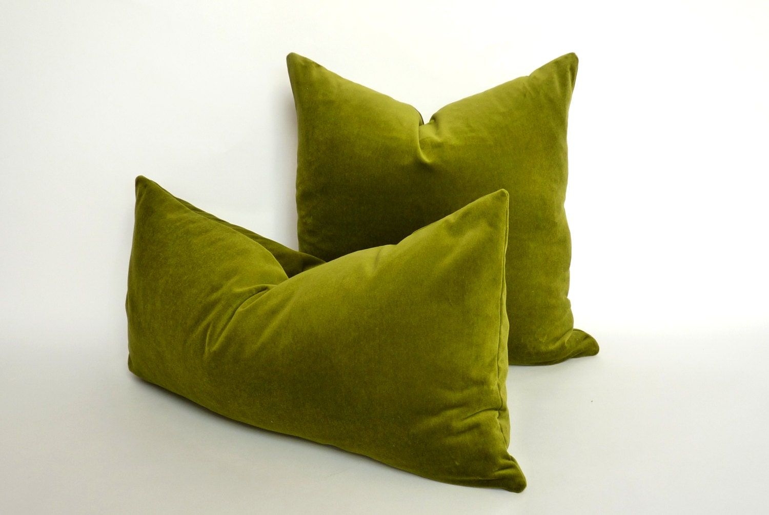16 x 16 inches // olive green velvet pillow case // chartreuse green velvet pillow // lime green velvet