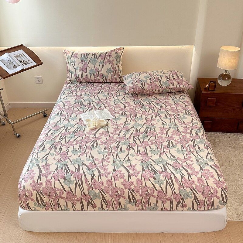 1Pc 100% Cotton Bed Fitted Sheet With Small Fragmented Flower Bed Cover Elastic Mattress Cover For Single Or Double Deluxe Double Bed Cover Available In Multiple Sizes