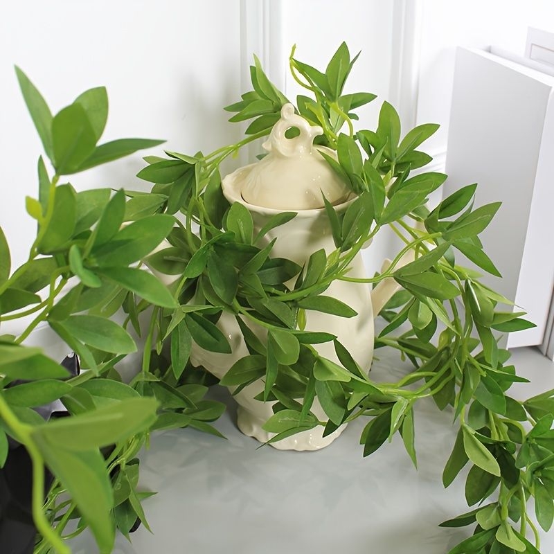 1pc Artificial Plant Vine, Plastic Imitation Pomegranate Leaf Vine Ivy, For Outdoor Wall Decoration Garden Fence Railing Decor