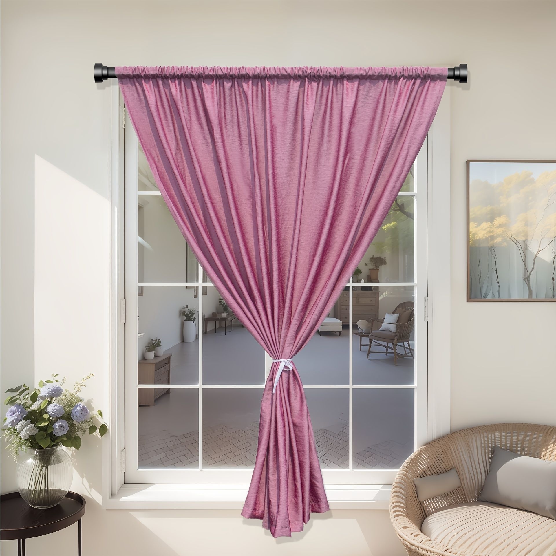 1pc Elegant Simulation Silk Blackout Curtains, Curtain, Door And Window Decorations, Privacy Protection, Suitable For Bedroom, Living Room, Office, Dining Room Home Decor