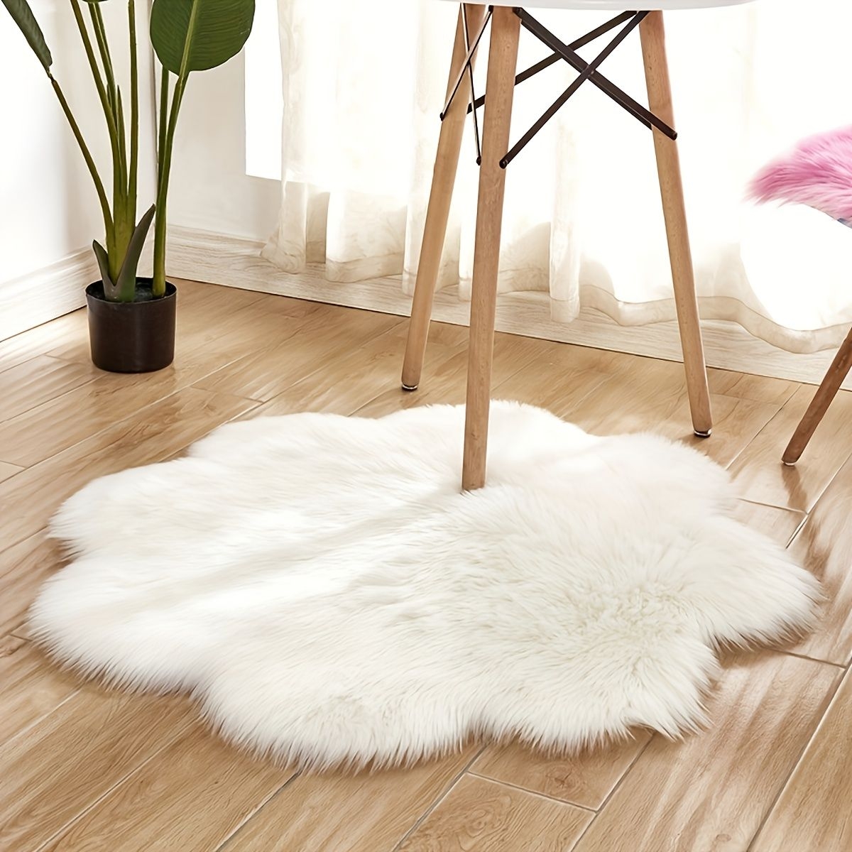 1pc Soft Faux Fur Sheepskins Area Rug, Indoor Modern Fur Chair Sofa Couch Cover, Shaggy Silky Plush Carpet Bedside Rugs For Living Room Bedroom Floor Mat