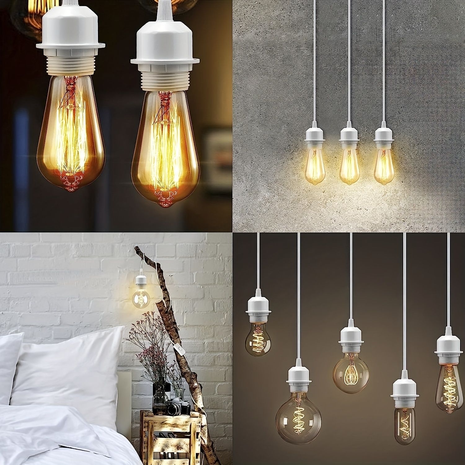 1pcs Plug-in Chandelier, 15ft Retro Modern Chandelier Cord E26/e27 Socket Without Bulb, White Chandelier Kit Wall Lamp Kit, With On-line On/off Switch And Shade Ring