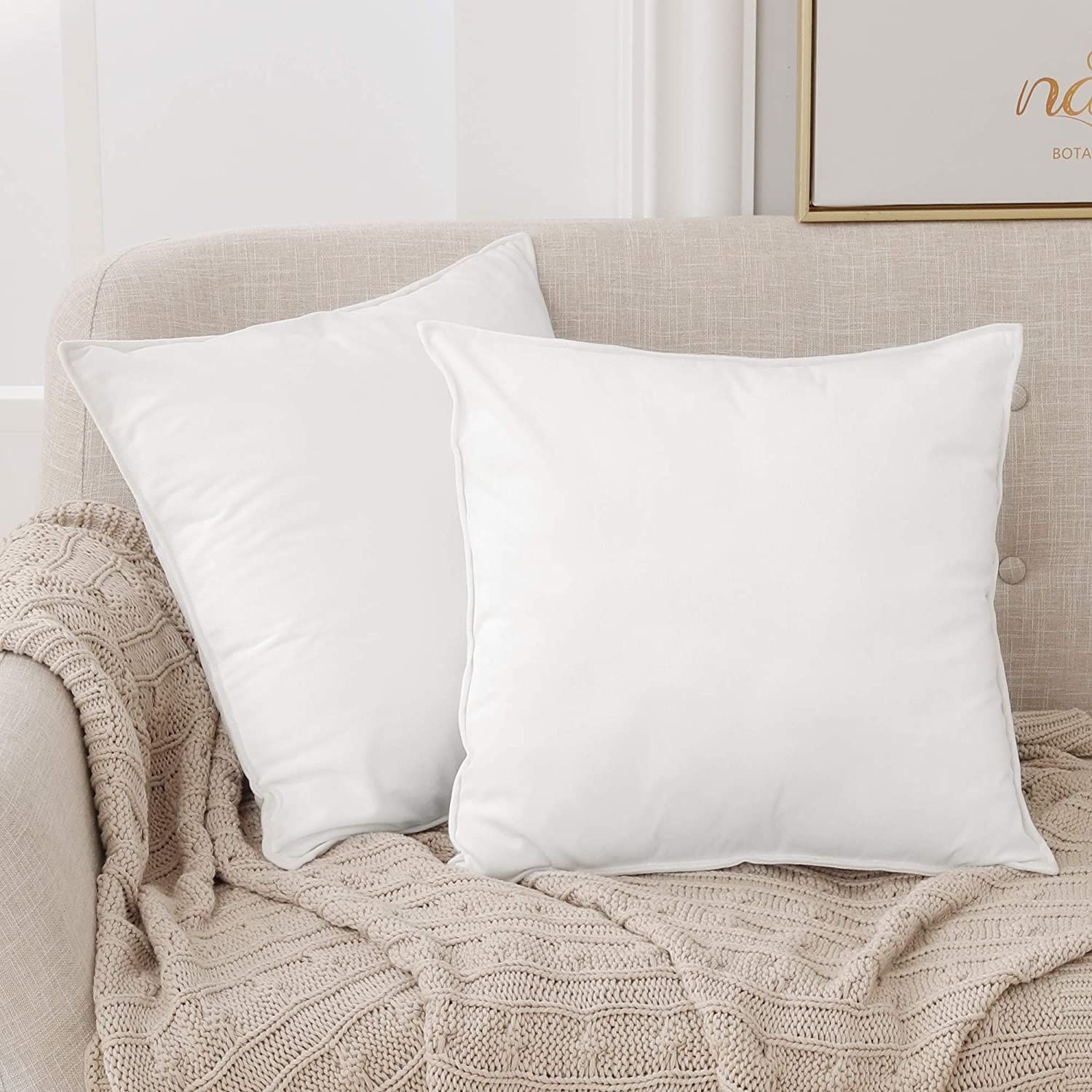 2 Crushed Velvet Sofa Cushion Covers - Invisible Zipper - White / 24x24
