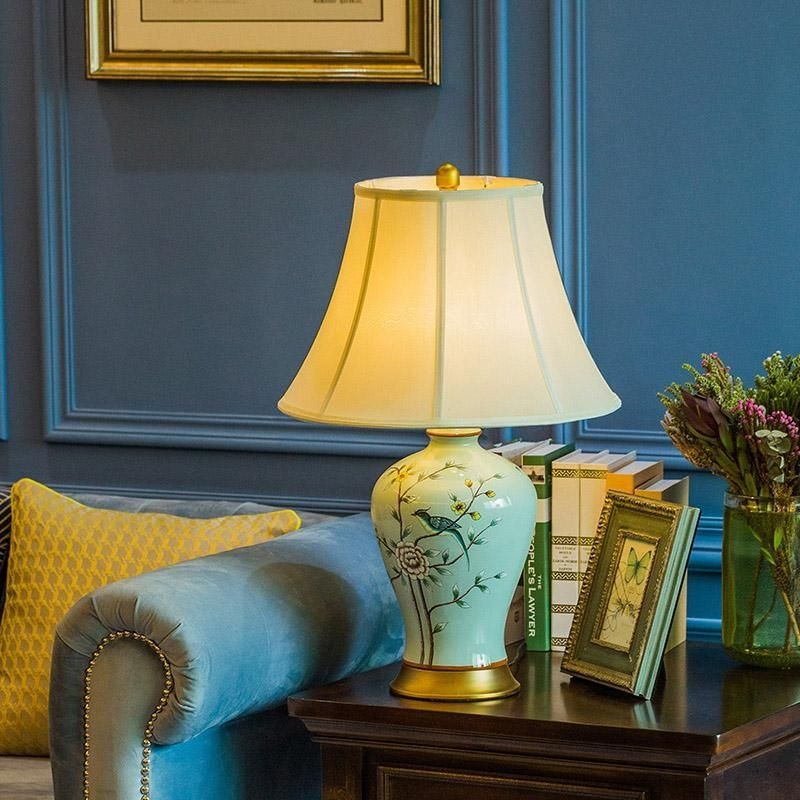 22'' Antique Porcelain Flowers and Birds Pattern LED Bedside Table Lamps Desk Night Stand Lamps Reading Lights Desk Light Reading Lamp