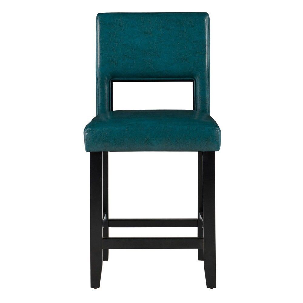 24" Vega Padded Back and Seat Faux Leather Counter Height Barstool Hardwood Blue - Linon