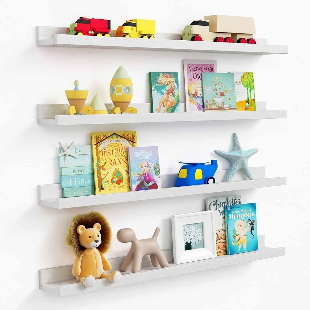 36 in. W x 4.5 in. D Floating Decorative Wall Shelf Set of 4, White
