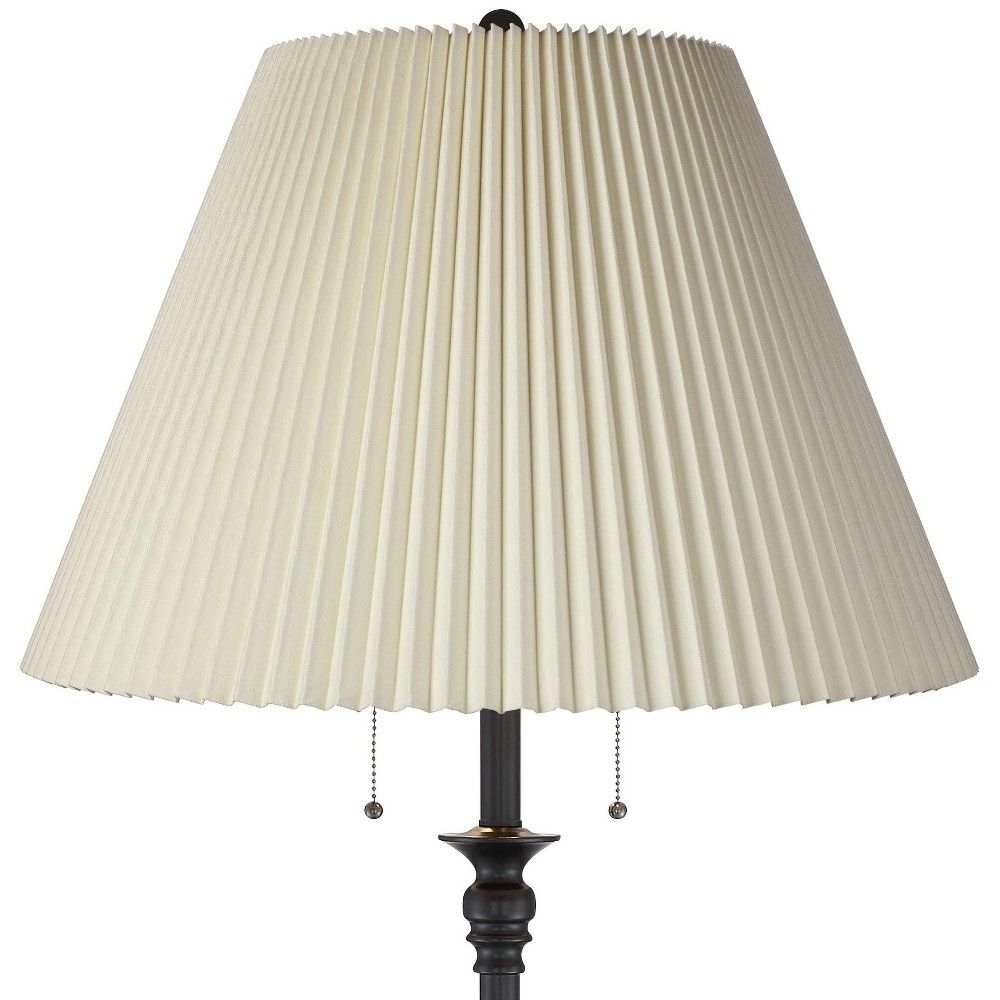 360 Lighting Spenser Retro Art Deco 58" Tall Floor Lamp Oiled Bronze Brown Beige Fabric Pleated Empire Shade for Living Room Bedroom House