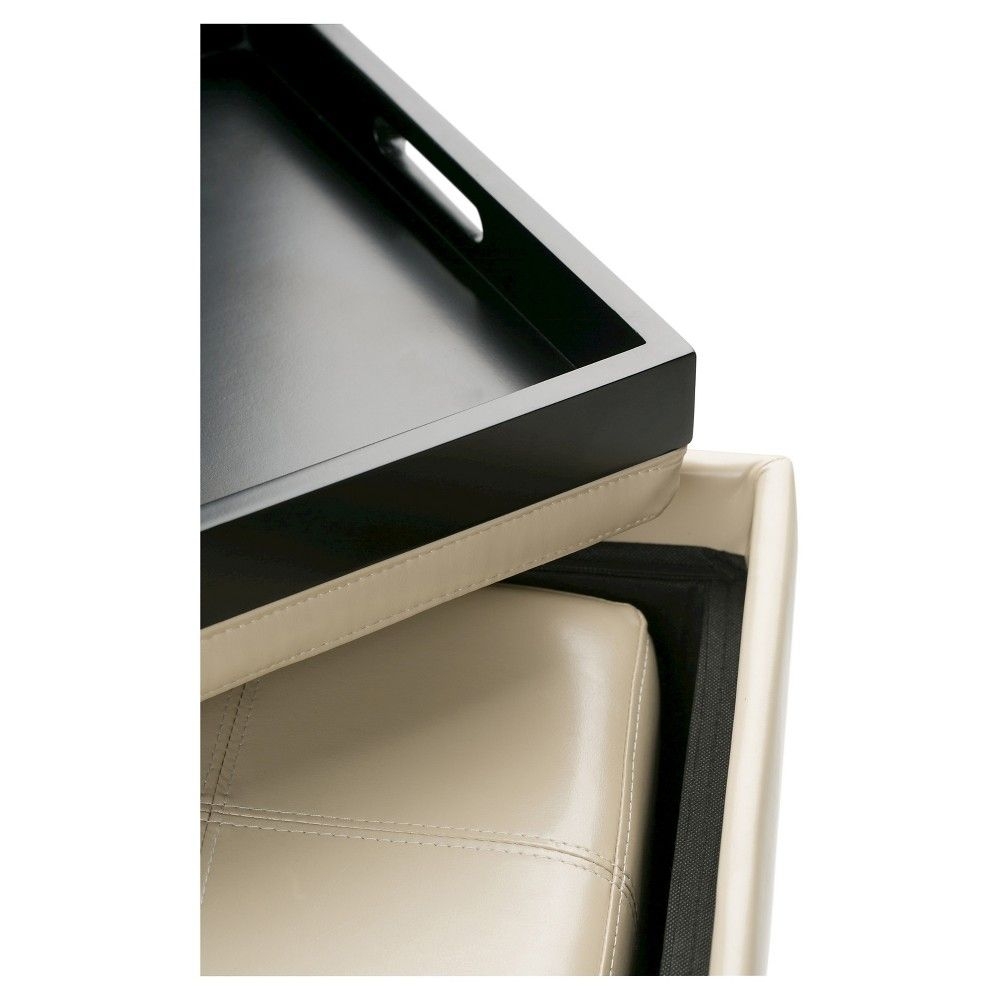3pc 35" Franklin Storage Ottoman Cream Faux Leather - WyndenHall