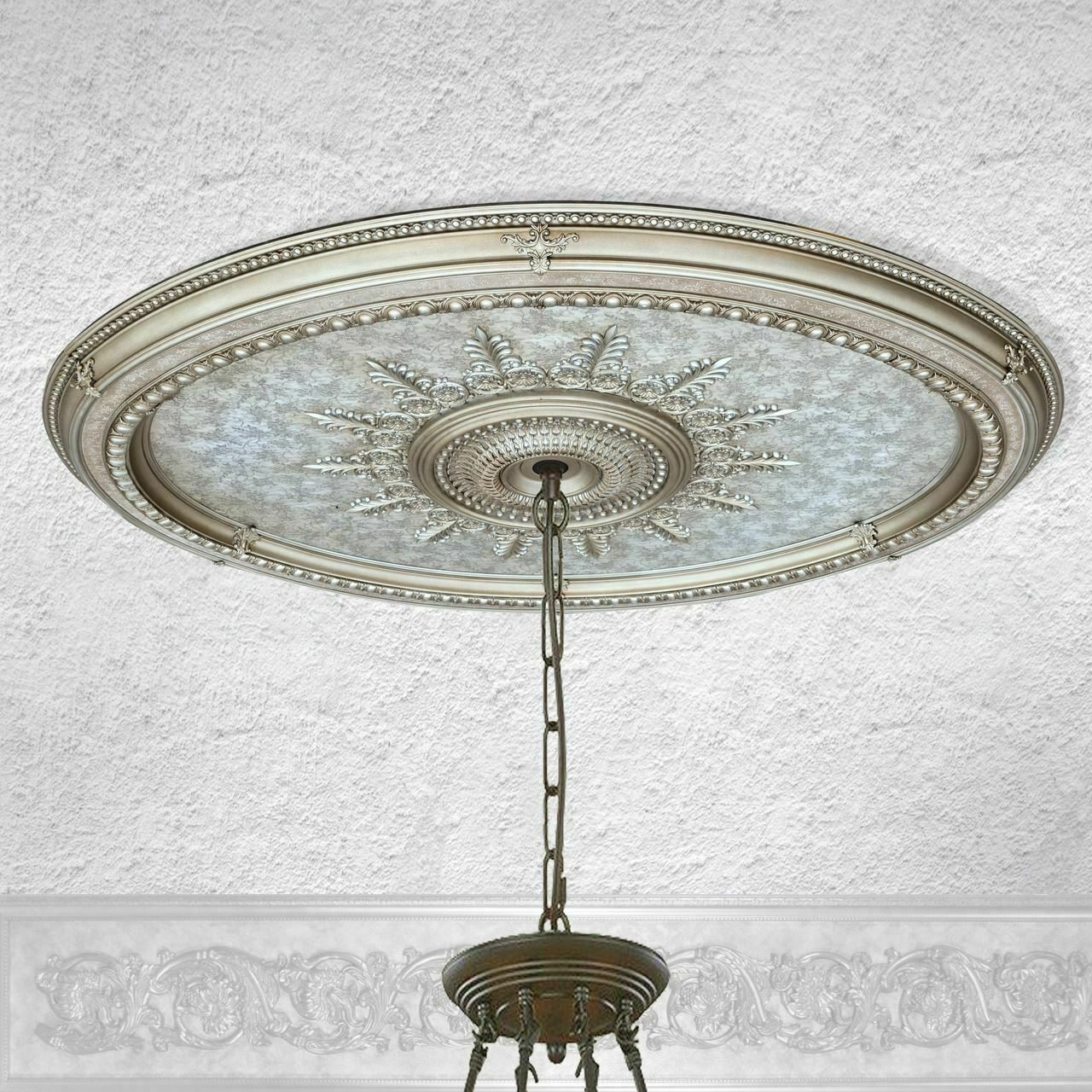 79" Dia Champagne Gold Silver Large Oval Ceiling Medallion Lighting Wall Decor