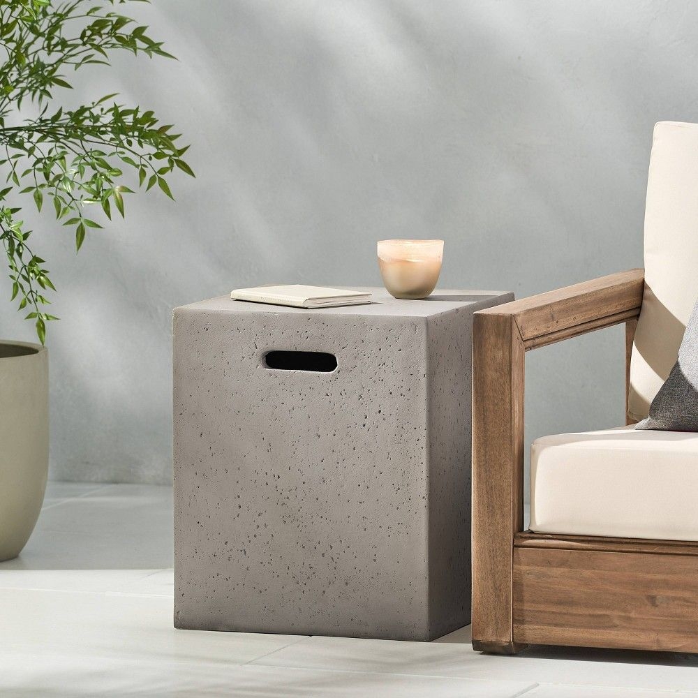 Aidan Outdoor Light Weight Concrete Square Tank Holder Side Table Light Gray - Christopher Knight Home