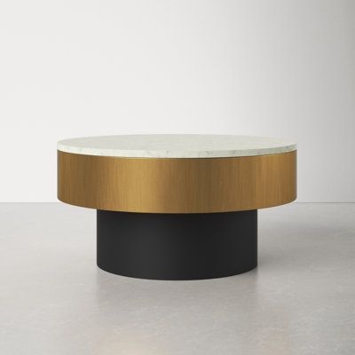 AllModern Kanto Pedestal Coffee Table Metal in Black/White, Size 16.0 H x 31.5 W x 31.5 D in | Wayfair
