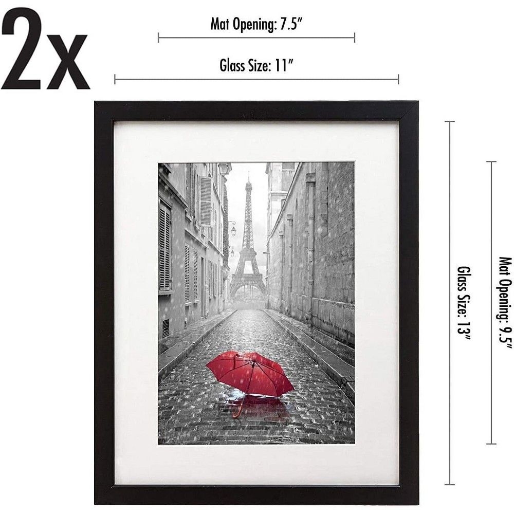 Americanflat 11x13 Picture Frame in Black - Displays 8x10 With Mat and 11x13 Without Mat (2 Pack)
