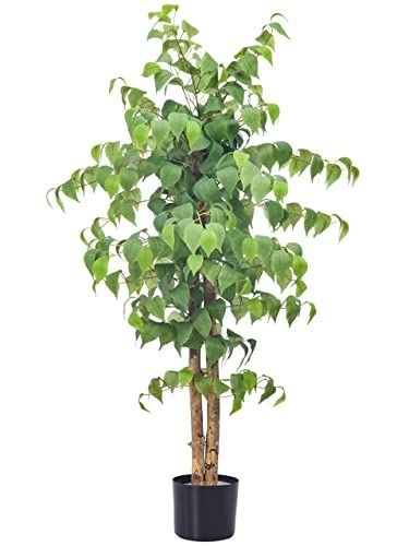 Aphighjoy 4ft Ficus Tree Artificial With Natural Leaves And Trunk 48inch Fake Ficus Tree Maintenance Free With Sturdy Plastic Nursery Pot For Indoor O