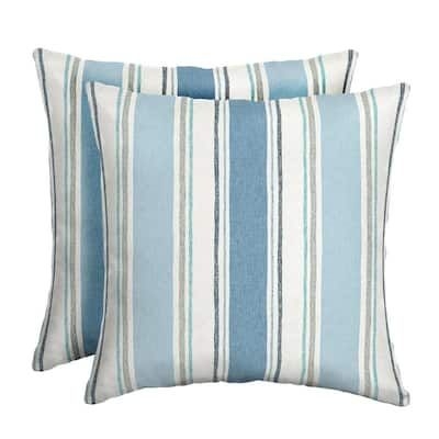 ARDEN SELECTIONS 16 in. x 16 in. French Blue Linen Stripe Outdoor Throw Pillow (2-Pack)
