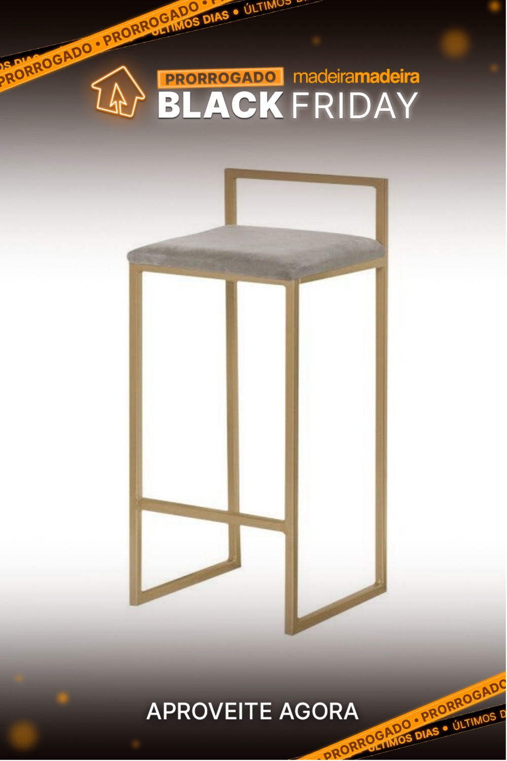 Banqueta Decorativa Jasmine Base Gold Veludo Cinza - Gran Belo