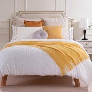 Battilo Mustard Yellow Throw Blanket with Tassel, Knitted Yellow Throws for Decor, Breathable Decorative Yellow Blanket Throw for Couch Sofa, 50inchx60", Size:50" x 60"