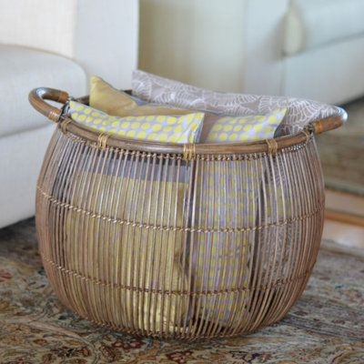 Bay Isle Home Rattan Open Weave Storage Basket Natural Rattan in Brown/White, Size 18.0 H x 21.0 W x 21.0 D in | Wayfair | Organization