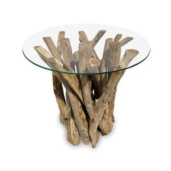 Beautiful Driftwood Glass Top Side, End Coffee Table 60 x 60 x 60cm Approx