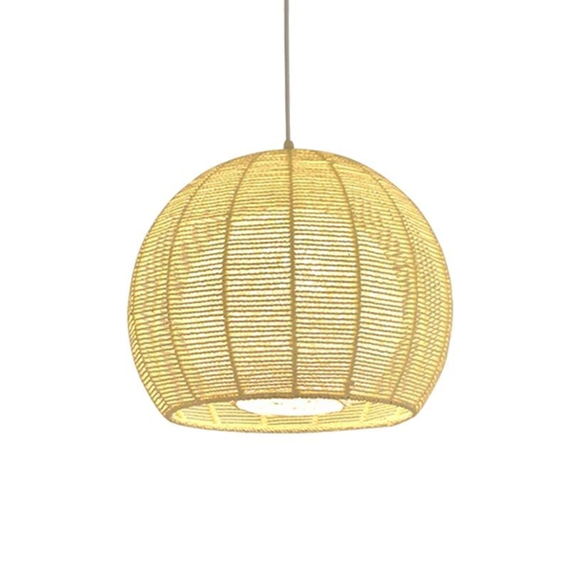 Beige/Flaxen Orb Hanging Light Rustic Rope Shade Single Pendant Lamp over Dining Table - Beige / 12