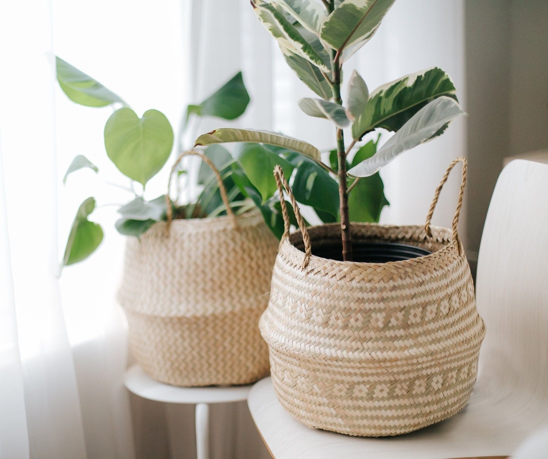Belly basket, foldable basket, seagrass basket, woven basket, woven planter, plant basket, planter basket, indoor planter, boho planter