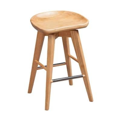 Benjara 21 in. Brown Backless Wood Frame Counter stool with Wooden Seat