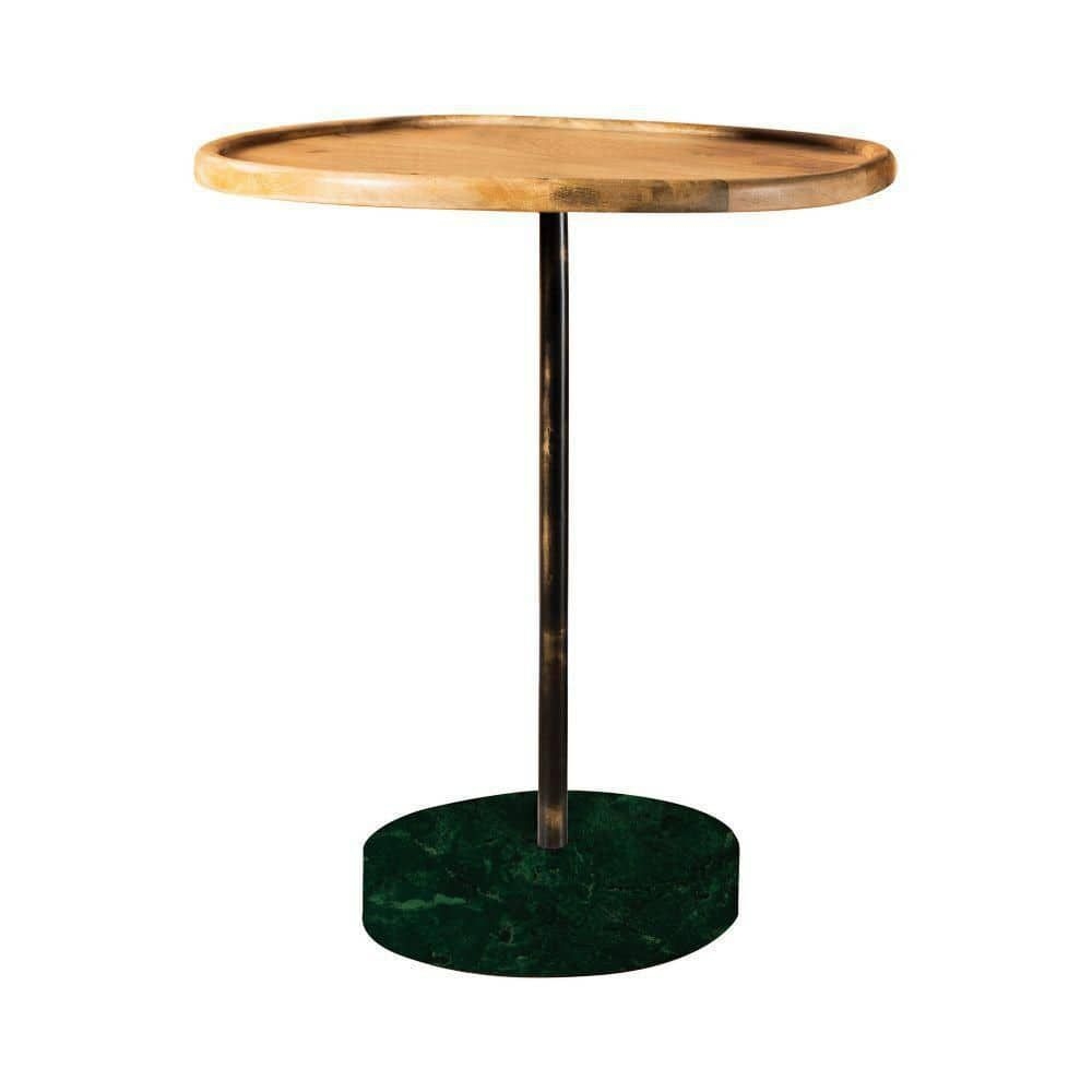 Benjara Modern 20 in. Brown 25.5 in. Wooden Accent Table with Round Tray and Dark Green Marble Base