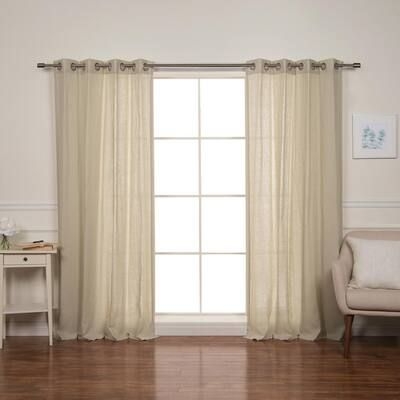 Best Home Fashion 52" W X 84" L 100% Linen Silver Grommet Curtain Set Natural, Beige